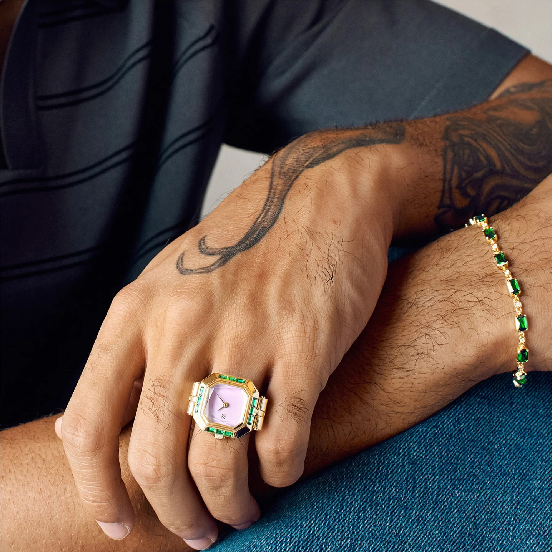 Sofia Prism Cocktail Watch Ring - Blueberry Fondant