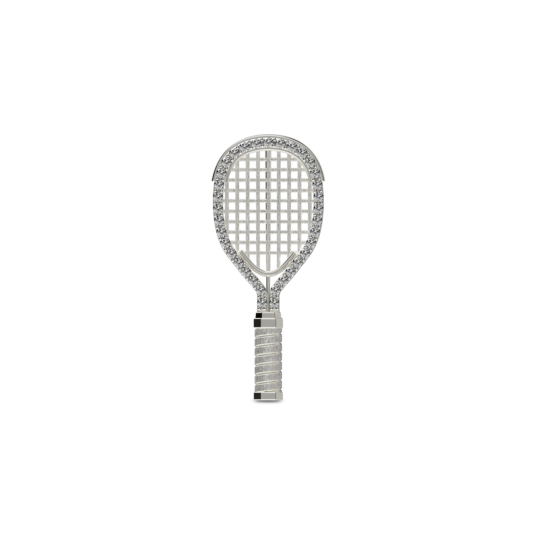'The Tennis' Racket Brooch, White Diamond Halo
