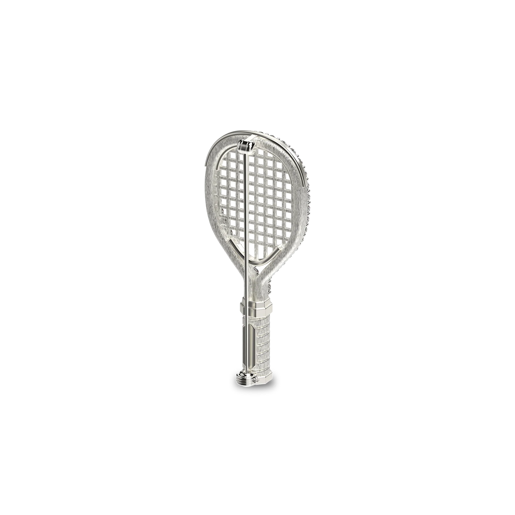 'The Tennis' Racket Brooch, White Diamond Halo