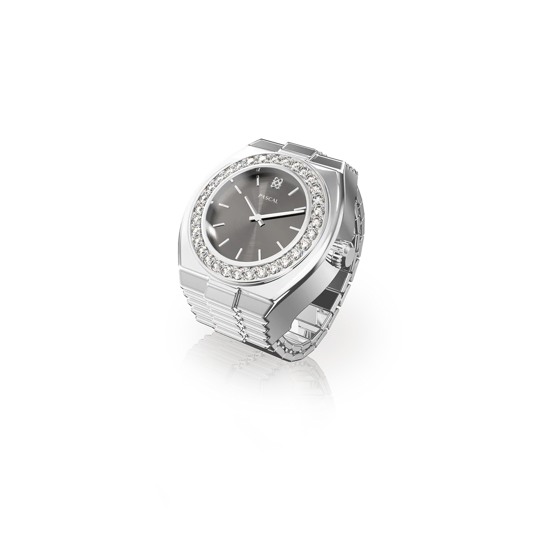 Luxe Classic Diamond Watch Ring - Silver Serenade