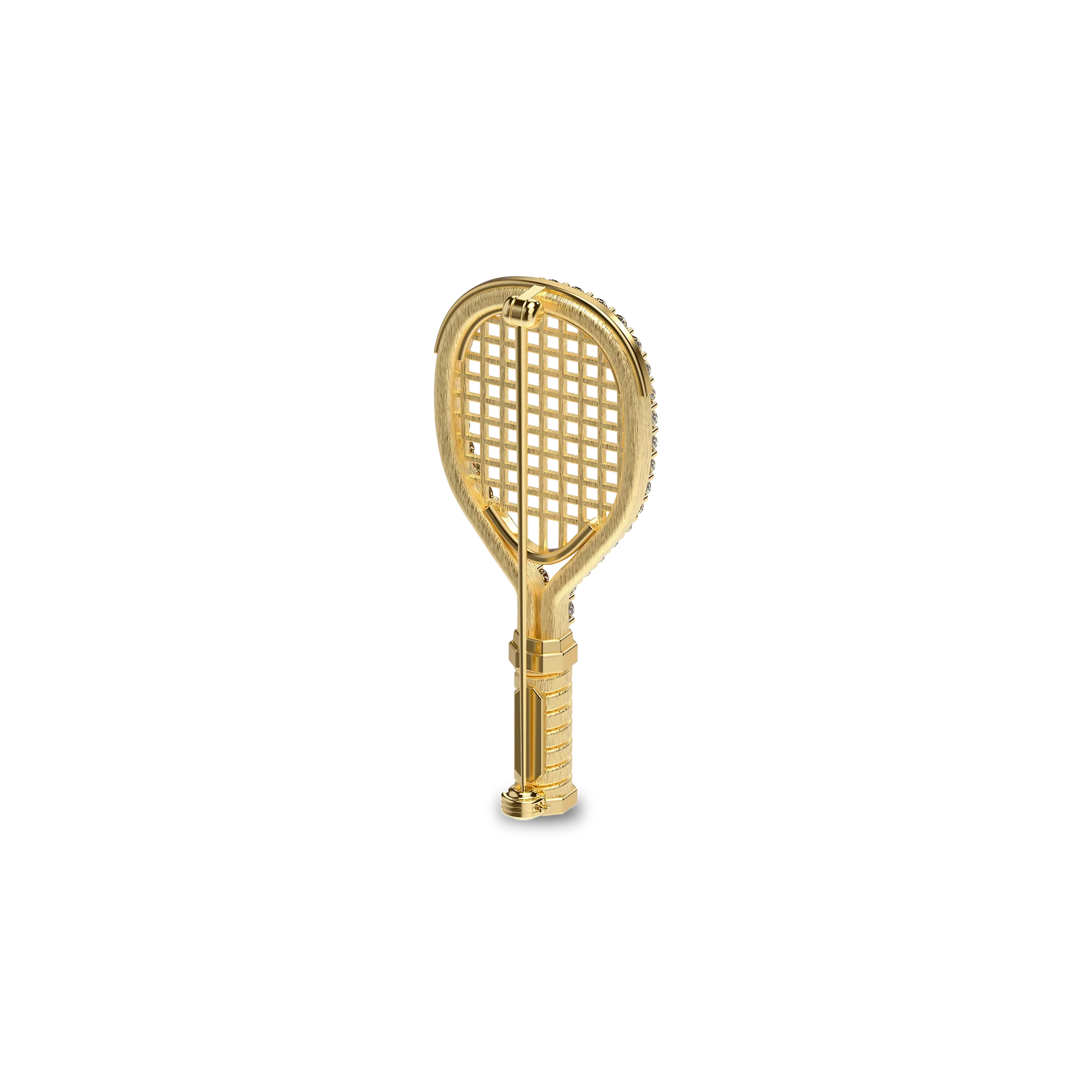 'The Tennis' Racket Brooch, White Diamond Halo