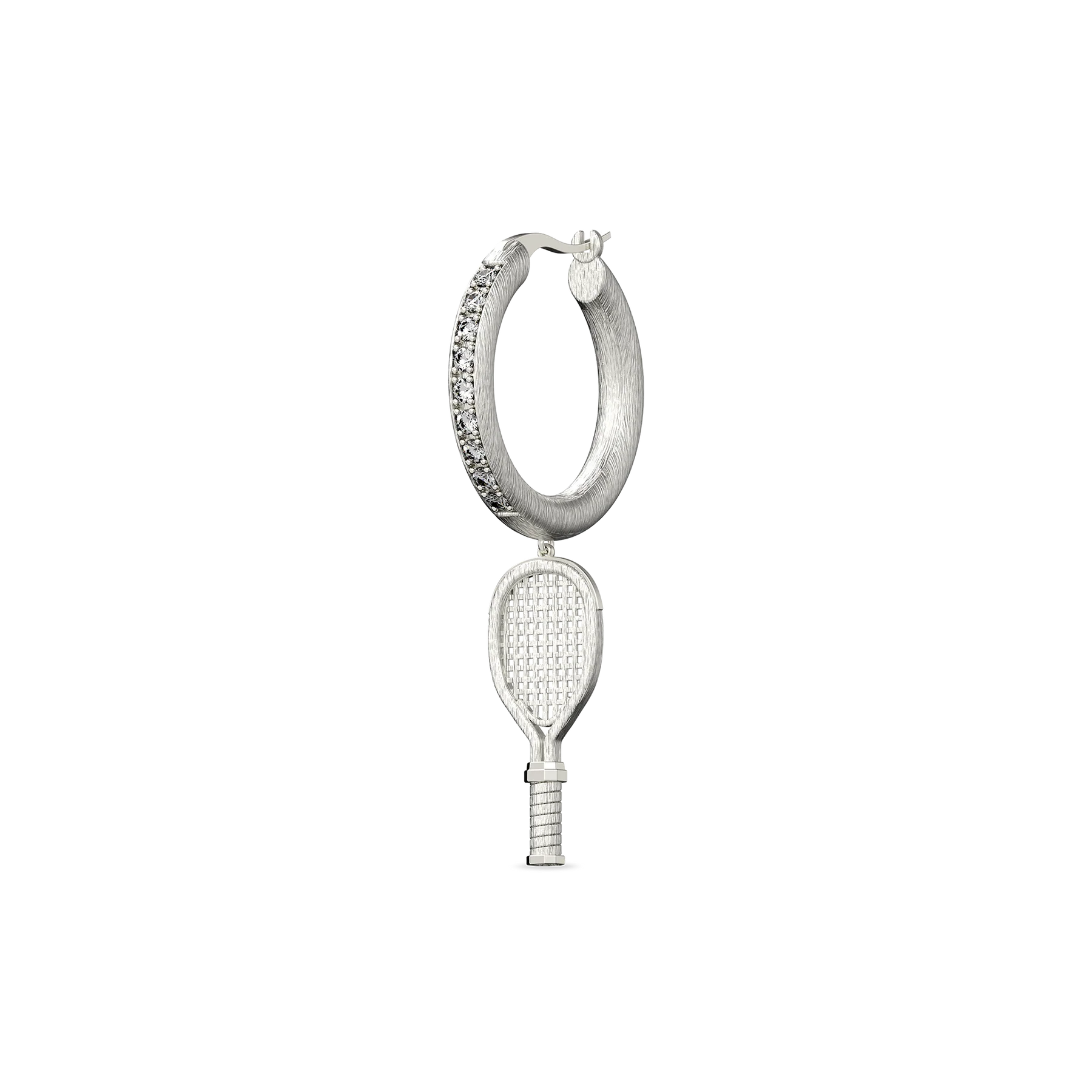 'The Tennis' Racket Hoop Earring, White Diamond