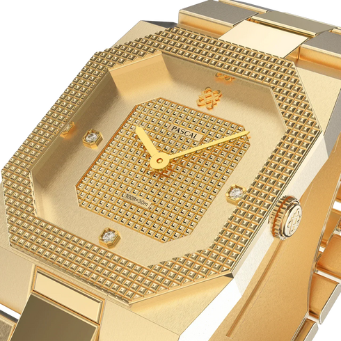 Octagonal Clou de Paris Diamond Watch - Golden Spring