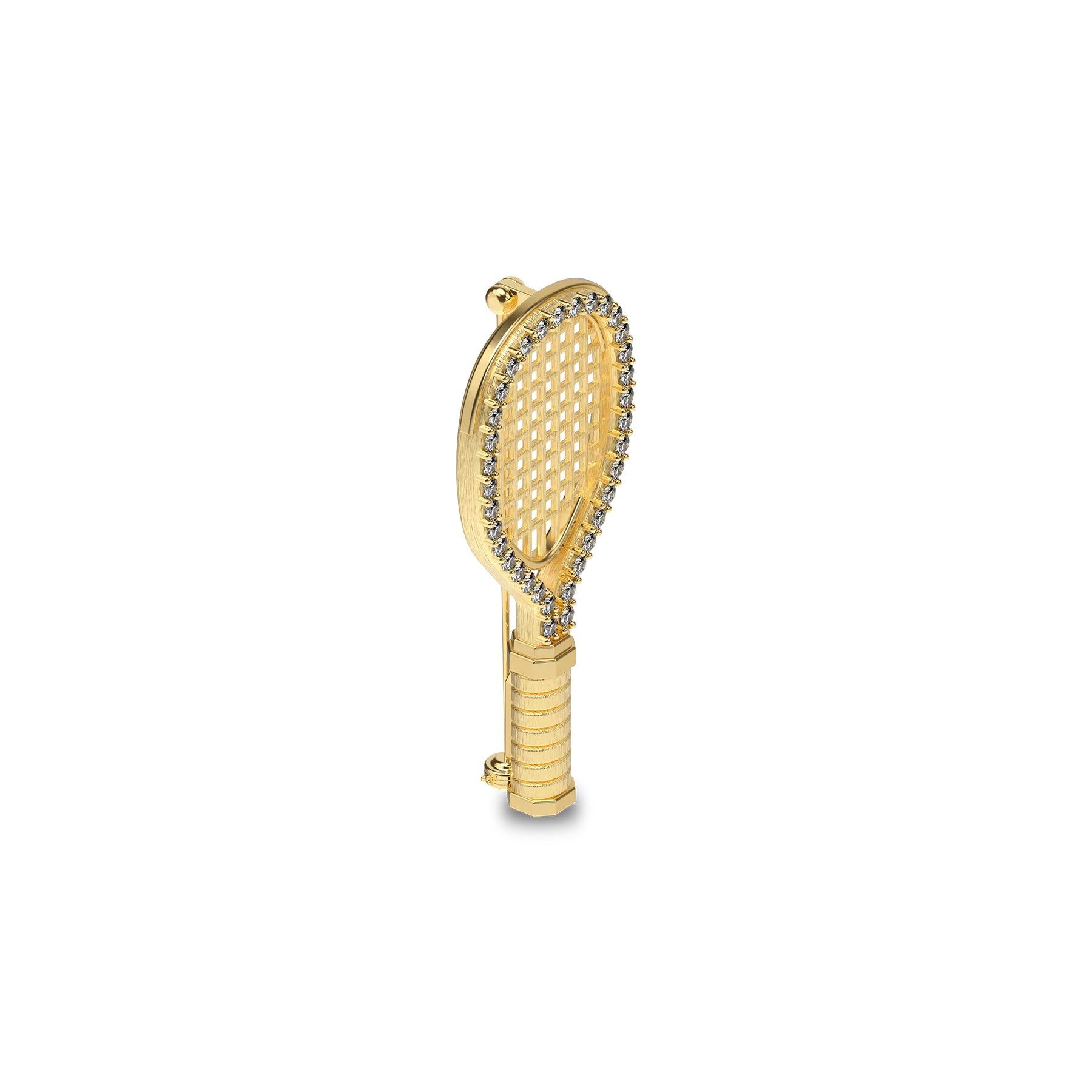 'The Tennis' Racket Brooch, White Diamond Halo