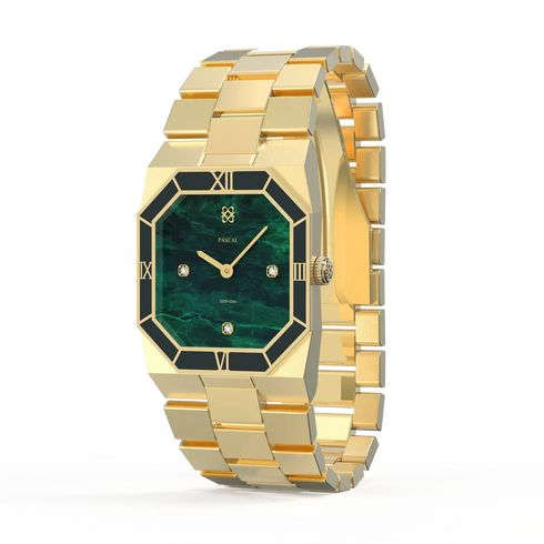 Octagonal Enamel Diamond Watch - Willow Whisper