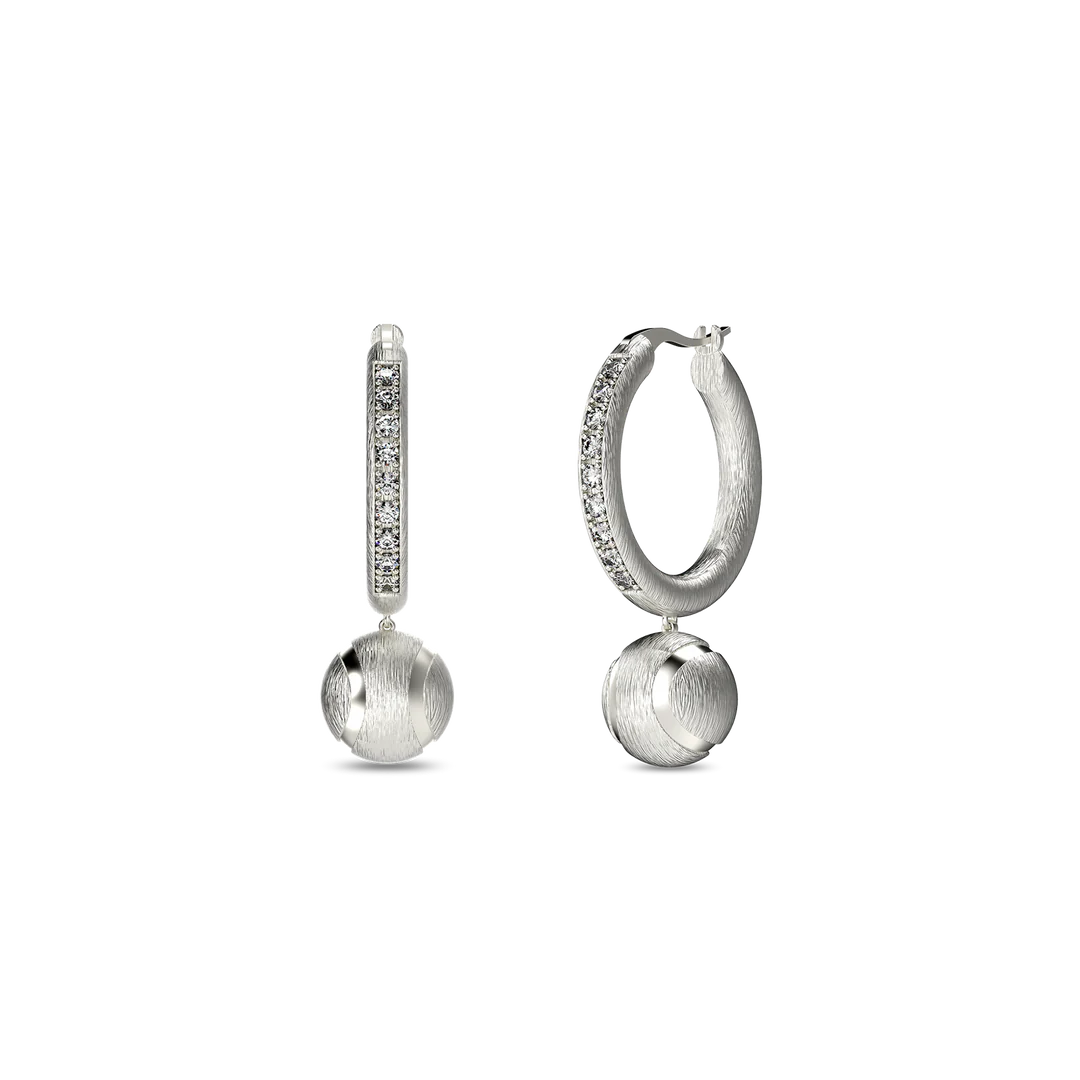 'The Tennis' Ball Hoop Earring, White Diamond Pavé