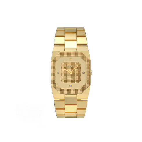 Octagonal Clou de Paris Diamond Watch - Golden Spring