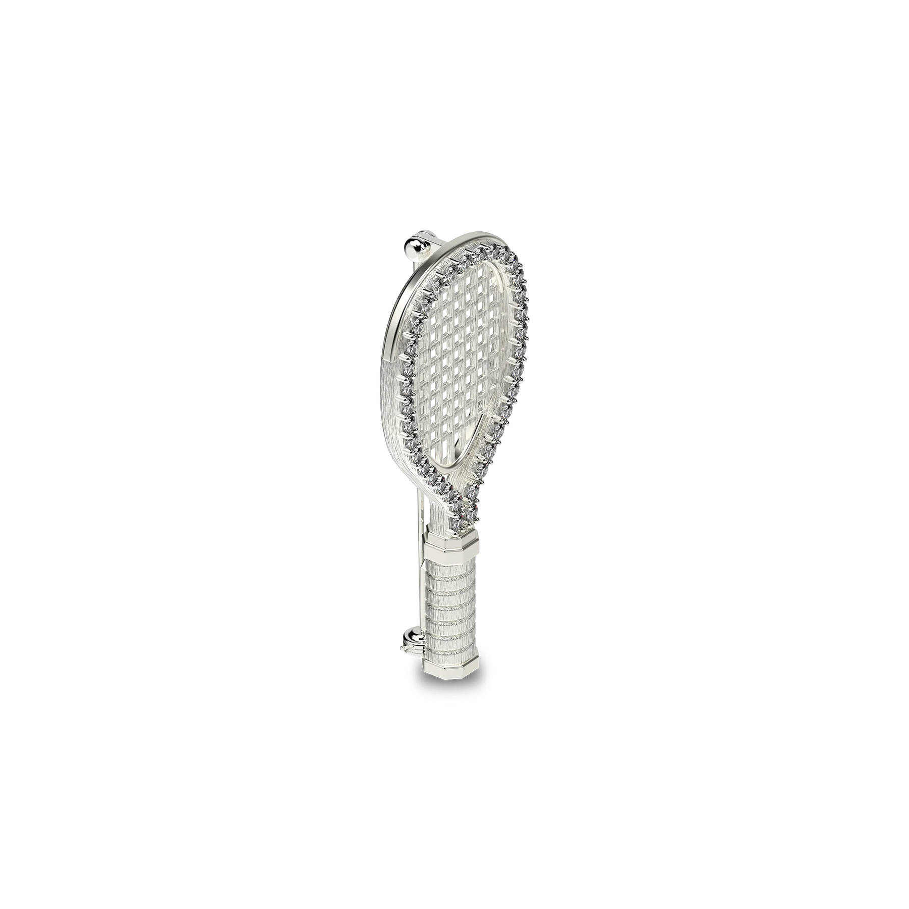 'The Tennis' Racket Brooch, White Diamond Halo