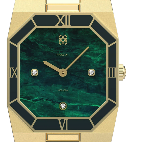 Octagonal Enamel Diamond Watch - Willow Whisper