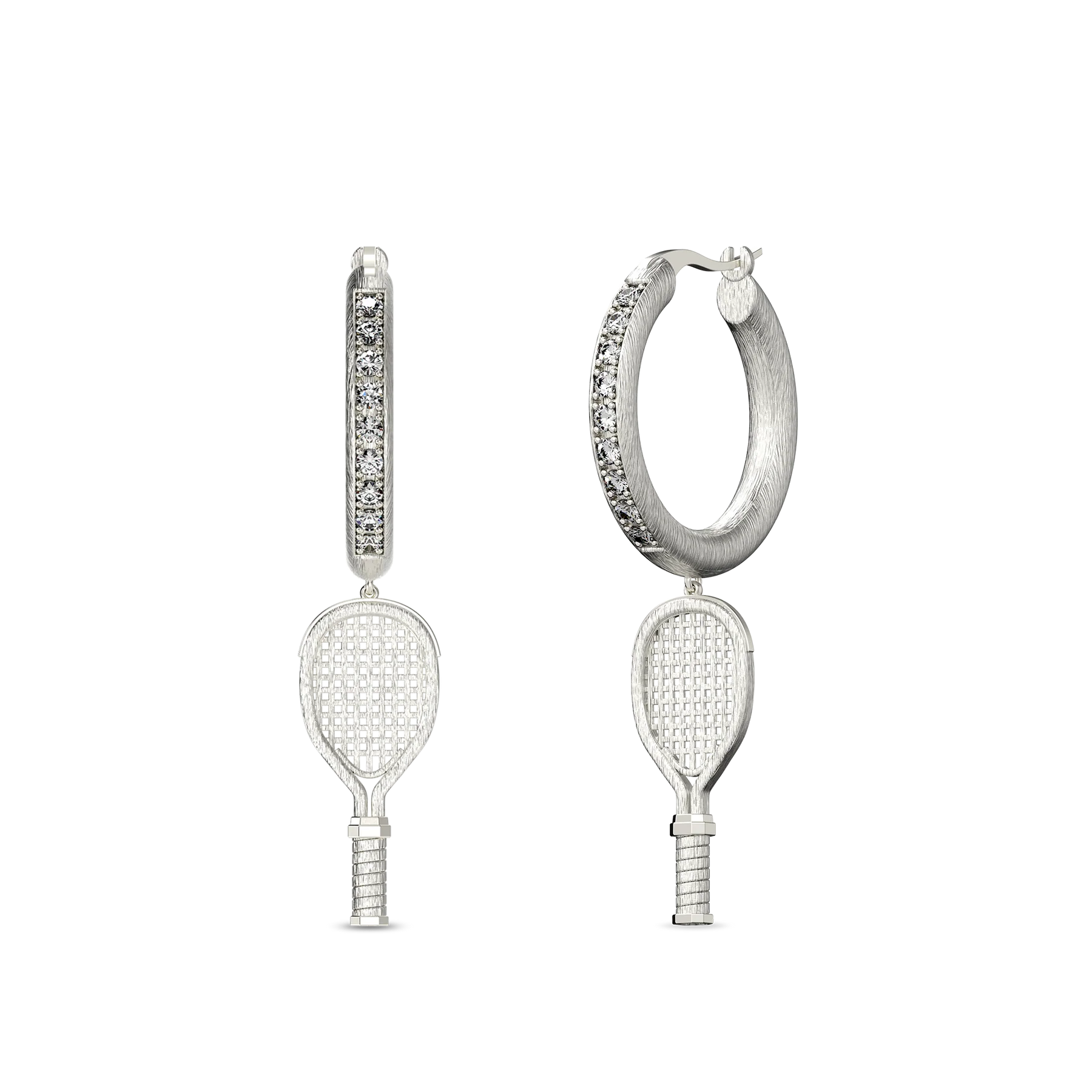 'The Tennis' Racket Hoop Earring, White Diamond