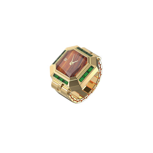 Sofia Prism Cocktail Watch Ring - Tiger Eye