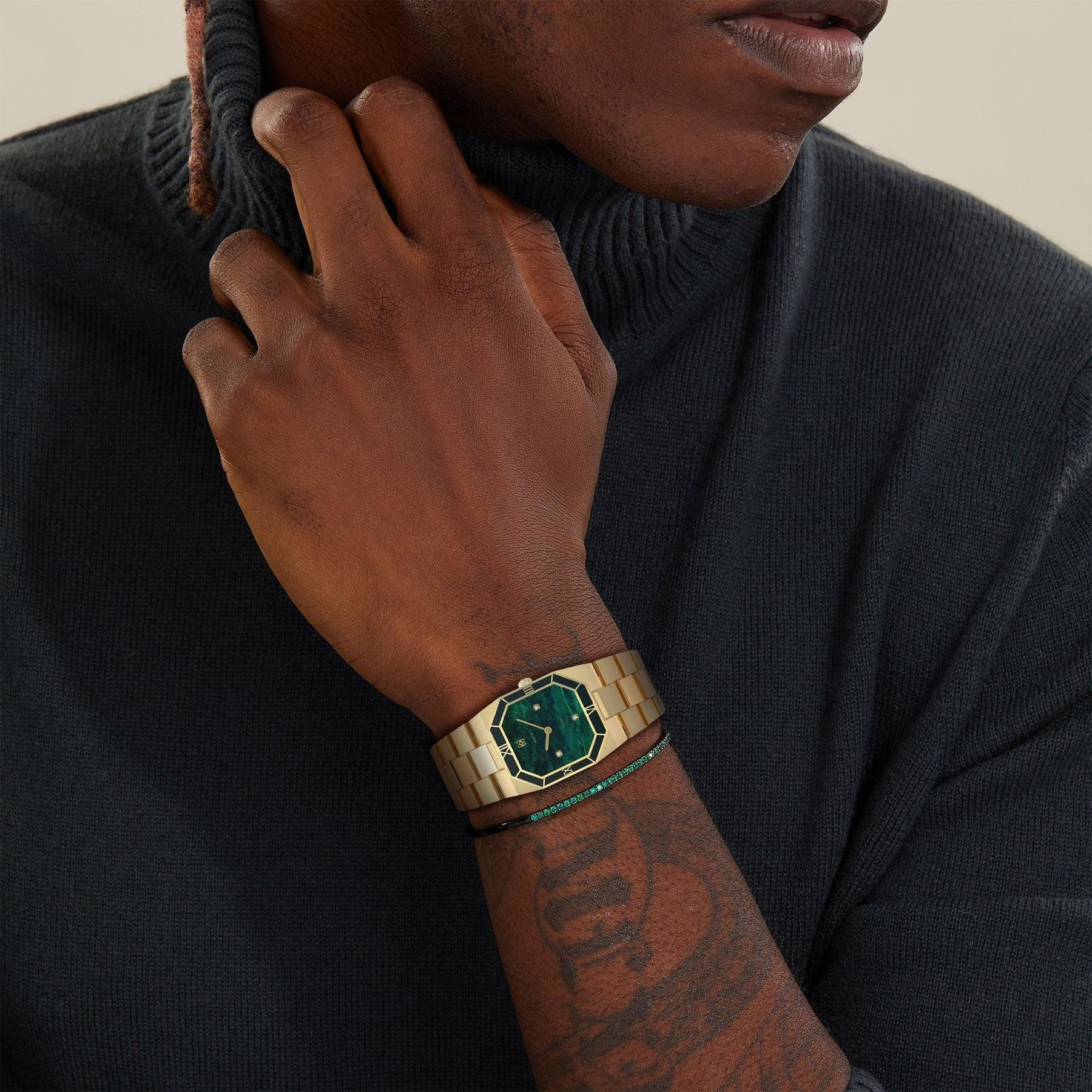 Octagonal Enamel Diamond Watch - Willow Whisper