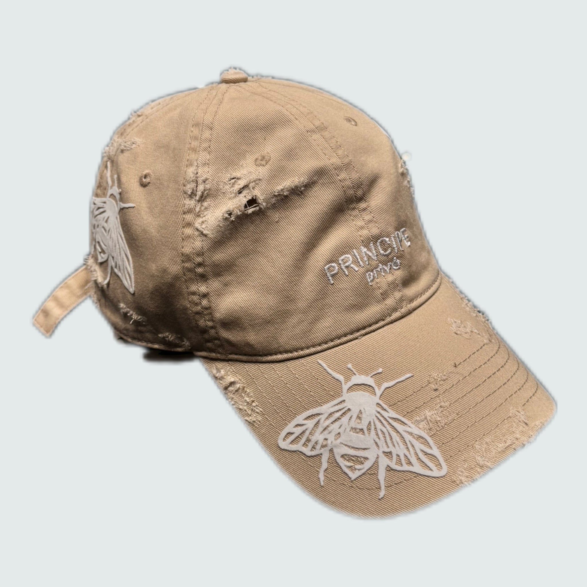 Damaged 2 Line Logo Cap - Beige