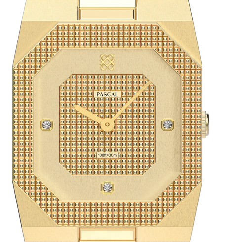 Octagonal Clou de Paris Diamond Watch - Golden Spring