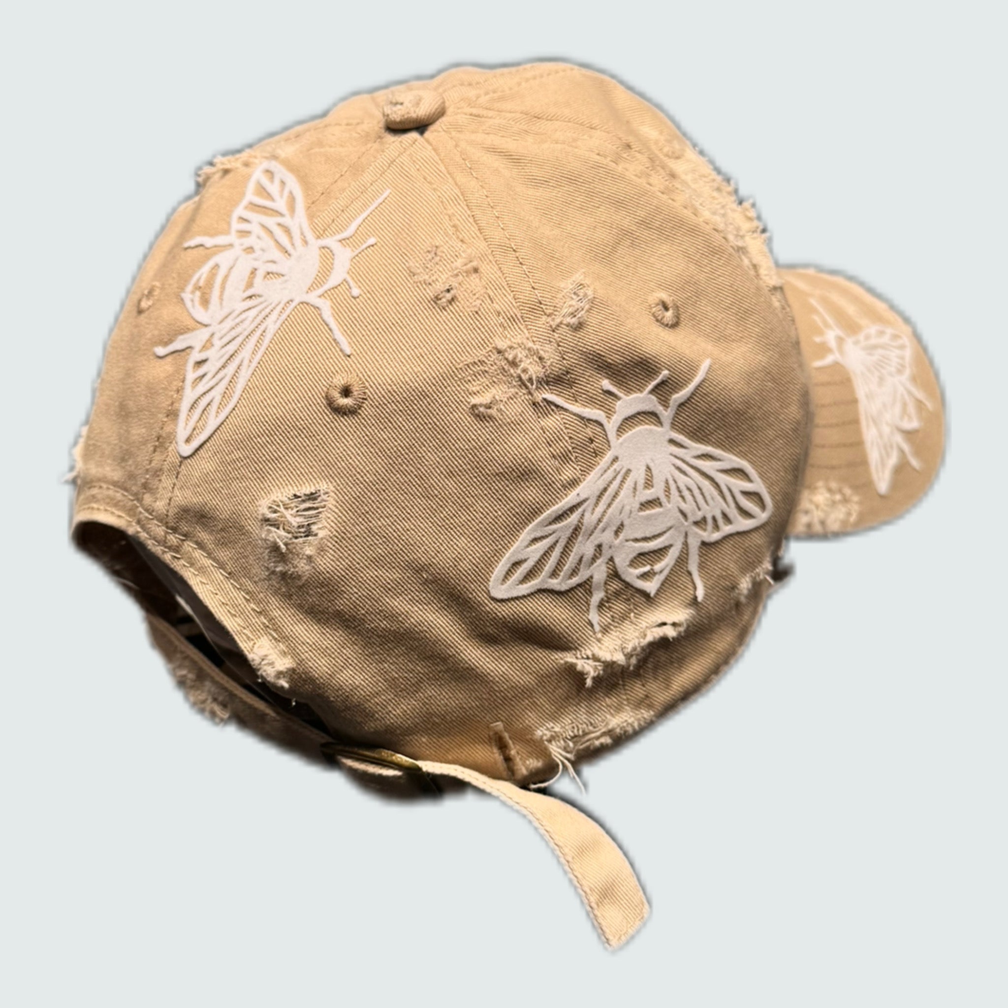 Damaged 2 Line Logo Cap - Beige