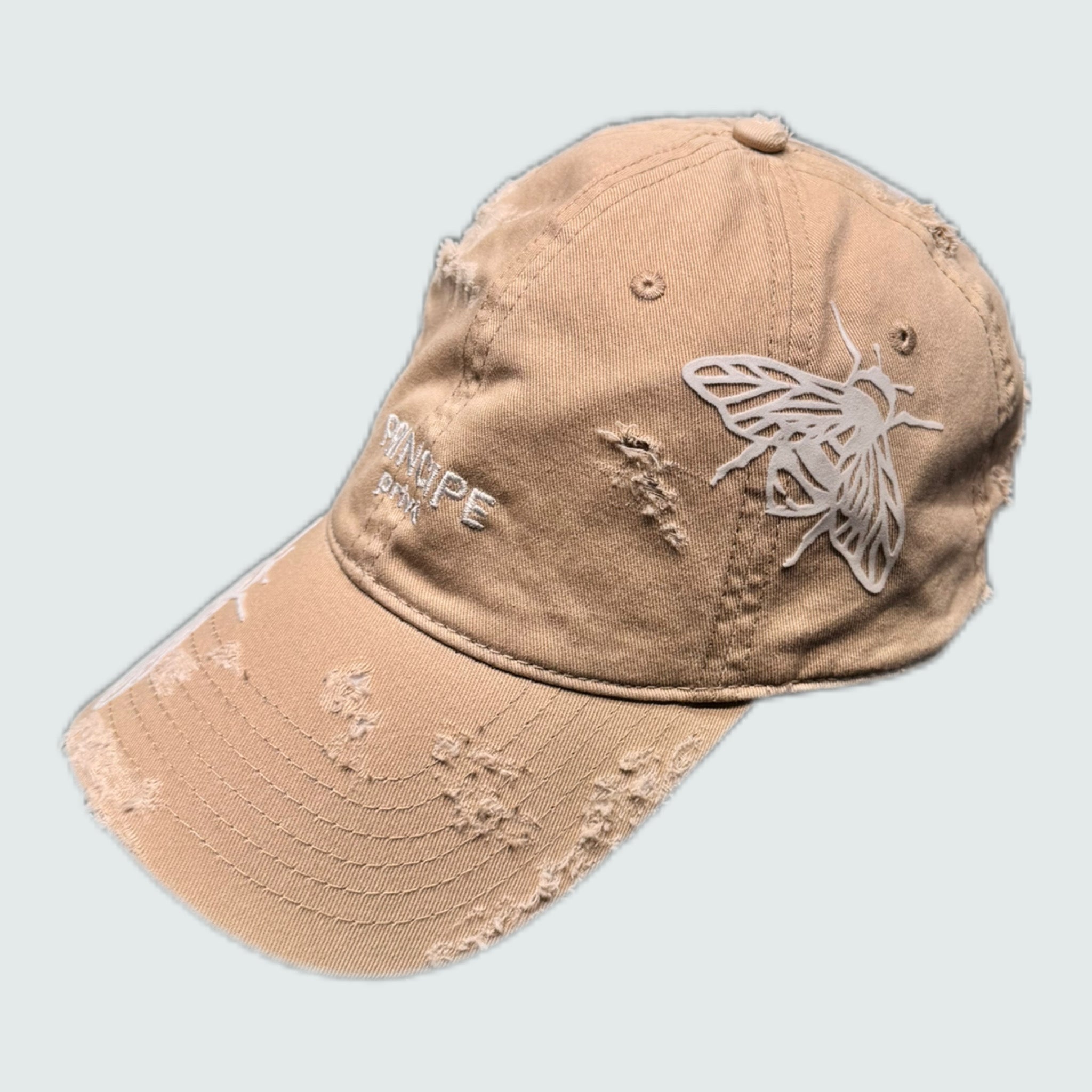 Damaged 2 Line Logo Cap - Beige