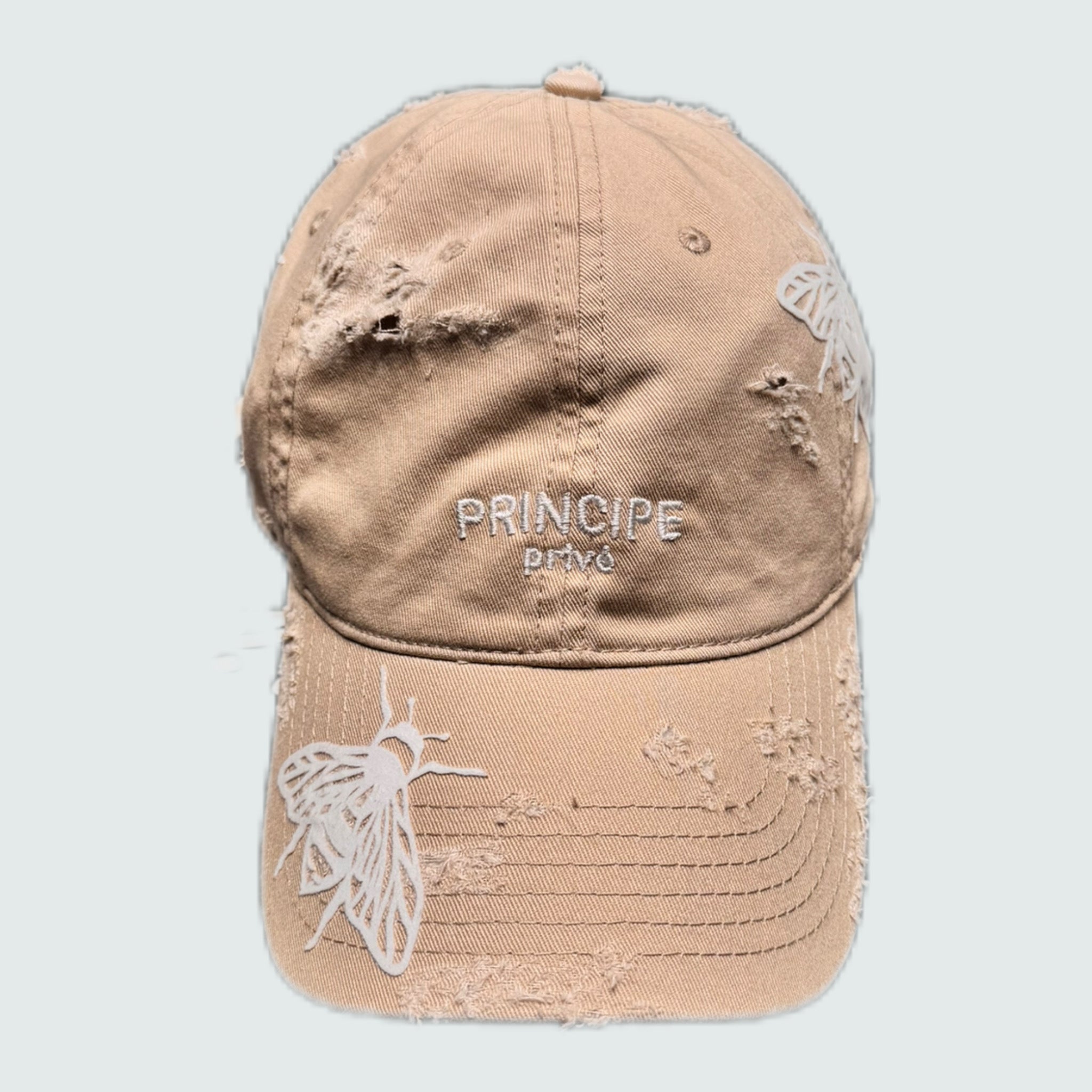 Damaged 2 Line Logo Cap - Beige