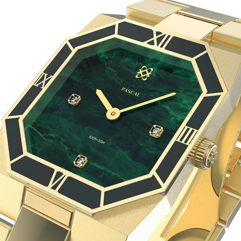 Octagonal Enamel Diamond Watch - Willow Whisper