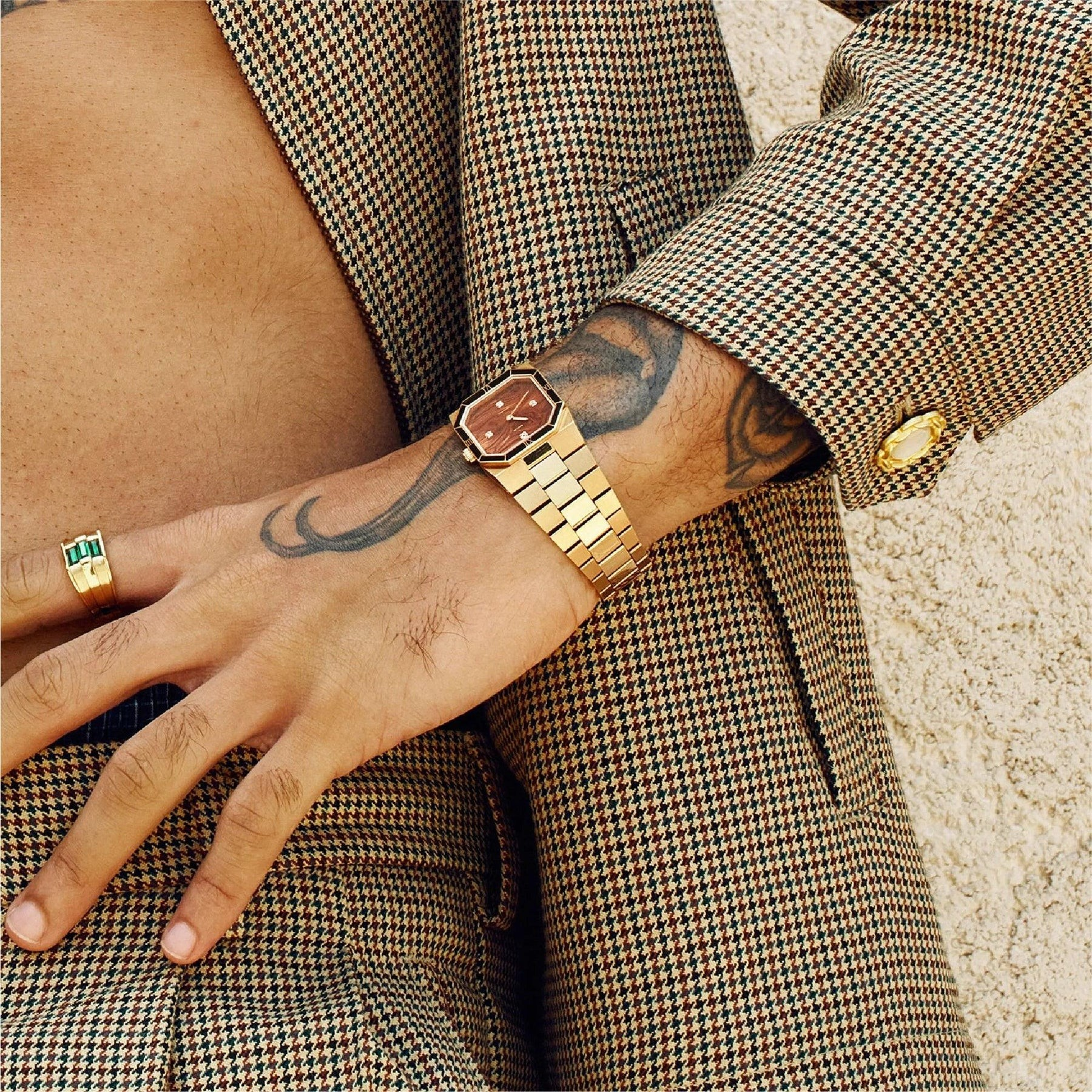 Octagonal Enamel Diamond Watch - Woodland Evening