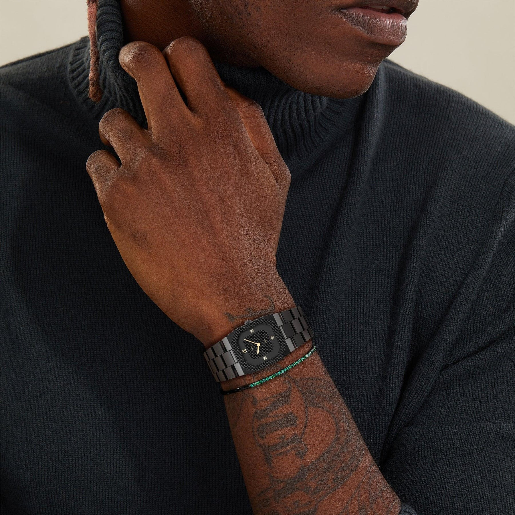 Octagonal Clou de Paris Diamond Watch - Shadow Warrior