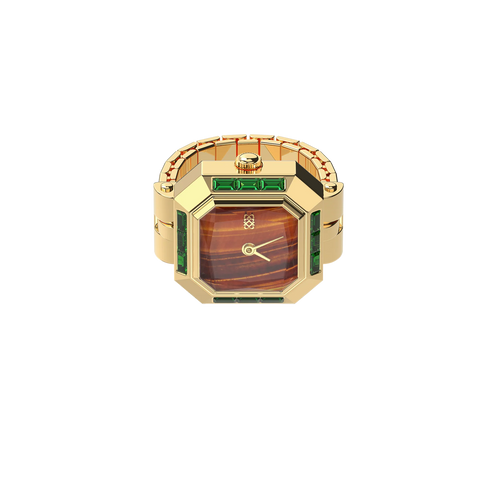 Sofia Prism Cocktail Watch Ring - Tiger Eye