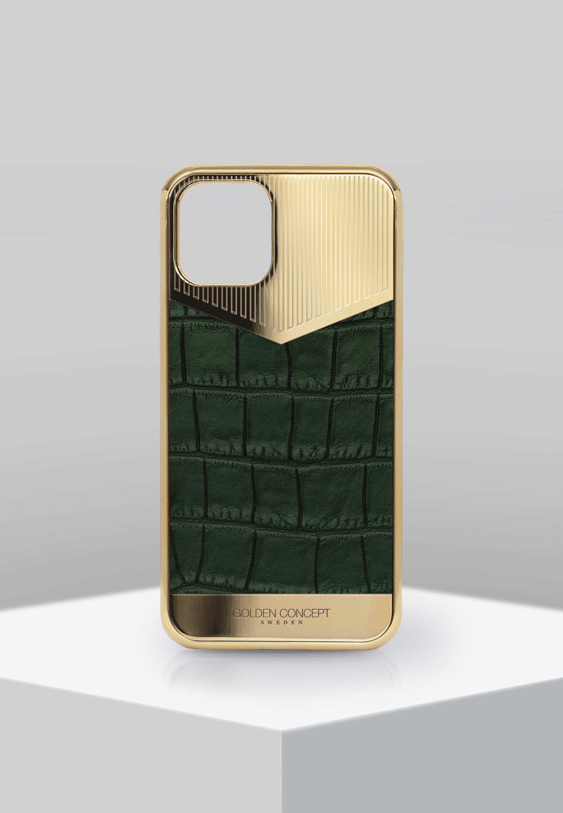 IPHONE CASE - DIVIDED LEATHER GRN/GOLD-GOLDEN CONCEPT-principeprive