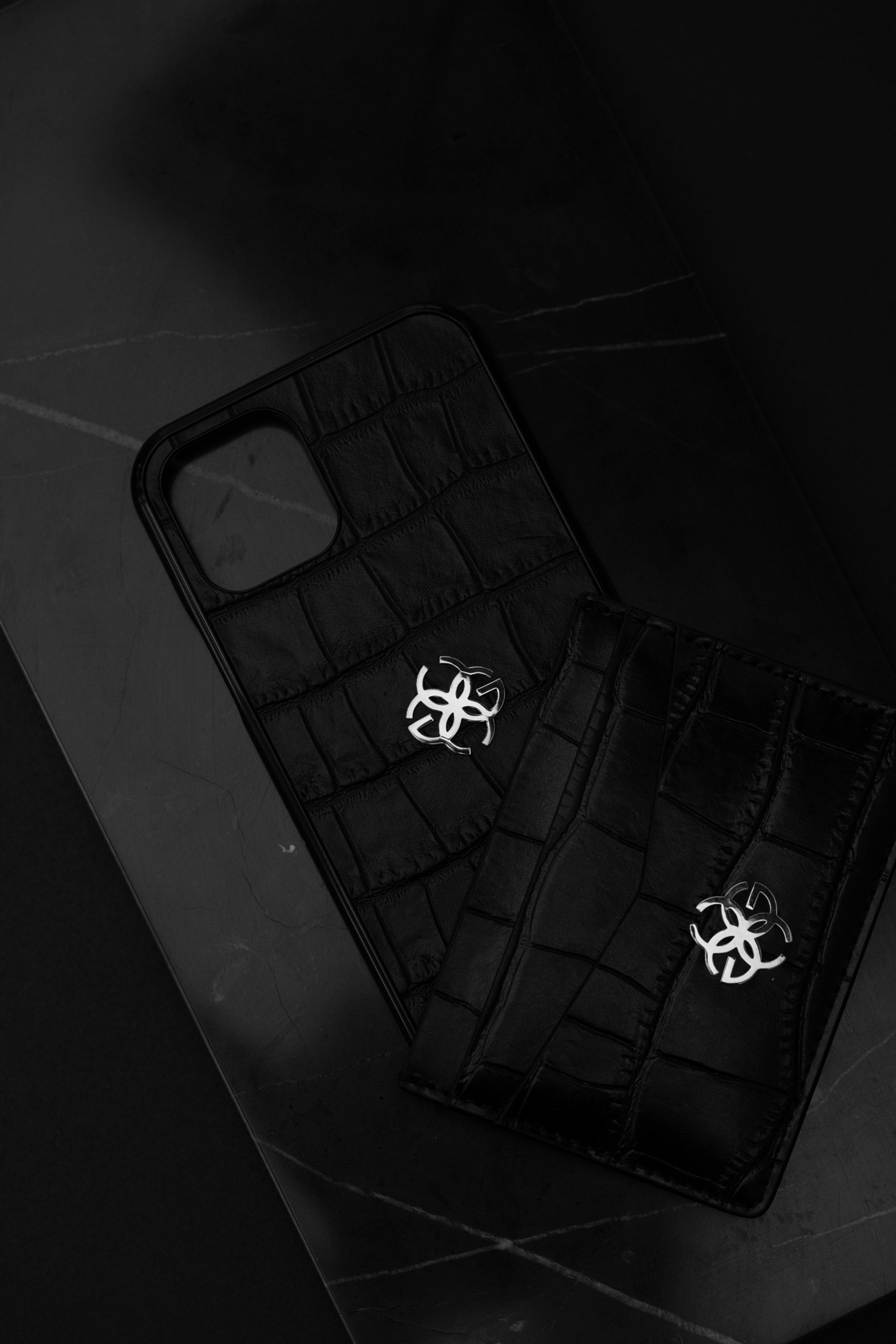 IPHONE CASE - LEATHER BLK/SILVER-GOLDEN CONCEPT-principeprive