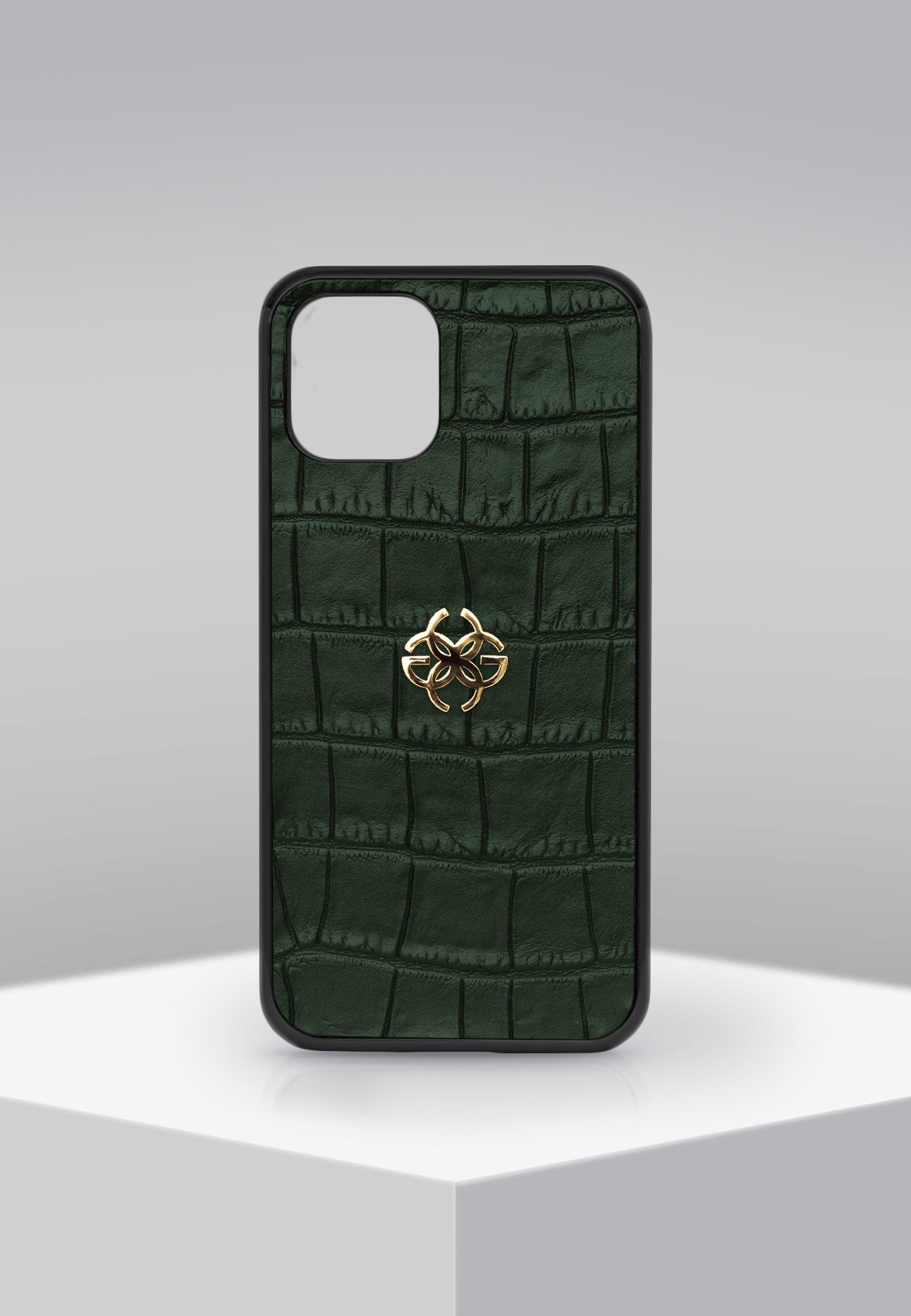 IPHONE CASE - LEATHER GRN/GOLD-GOLDEN CONCEPT-principeprive