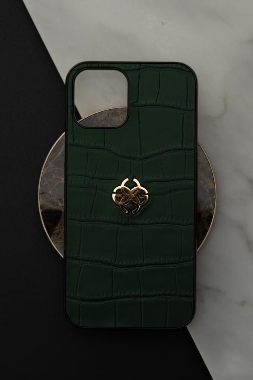 IPHONE CASE - LEATHER GRN/GOLD-GOLDEN CONCEPT-principeprive