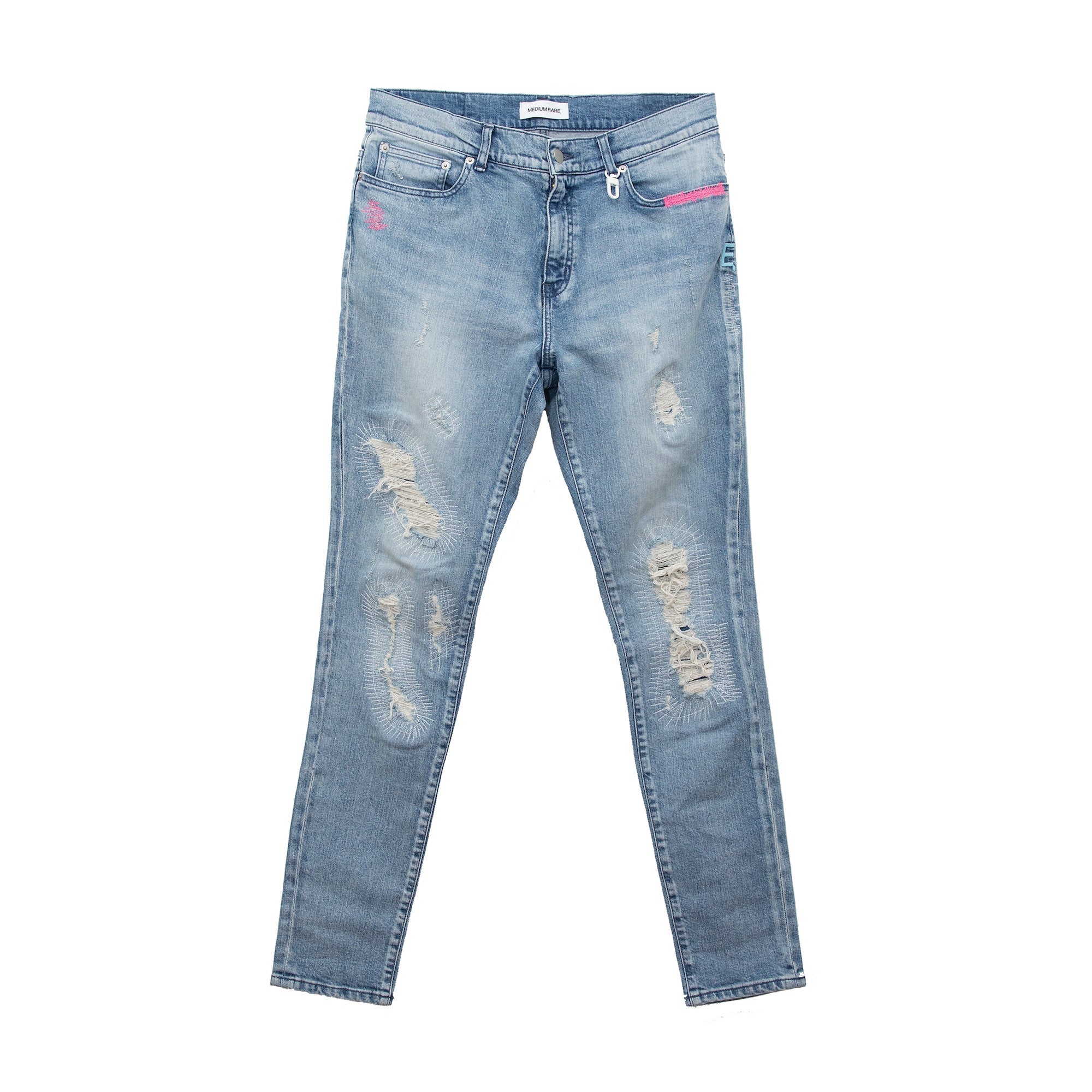 "E" CRUSHED &amp; REPAIRED DENIM